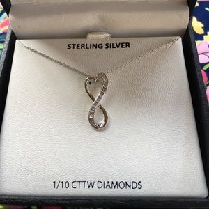 Diamond knot necklace , sterling silver 1/10 cttw